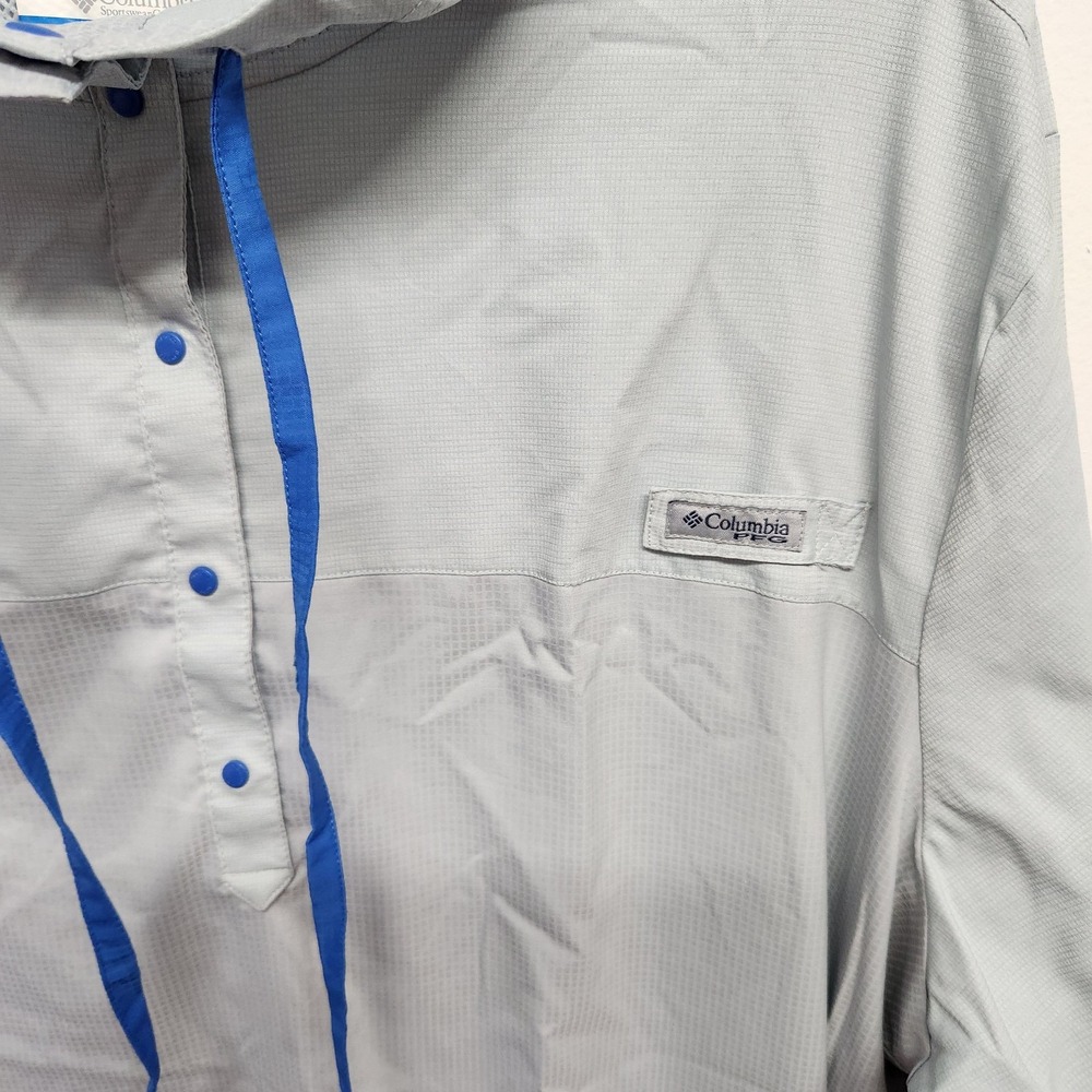 Columbia PFG Anorak Jacket Mens 2XL Gray Blue Hooded Pullover Vented Fishing - Picture 3 of 11